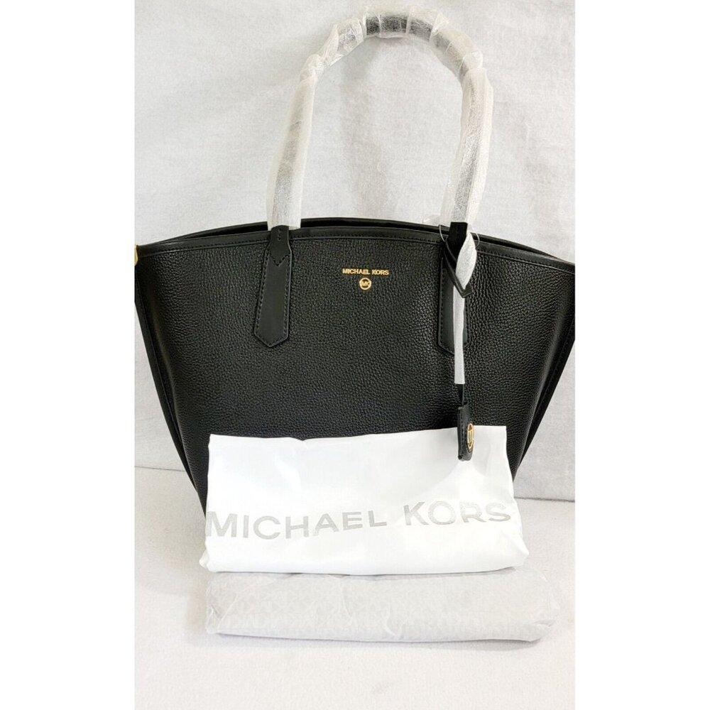 Michael Kors Jane Womens Black Large Tote Pebbled Leather Bag Shoulder Strap NWT - Picture 3 of 10